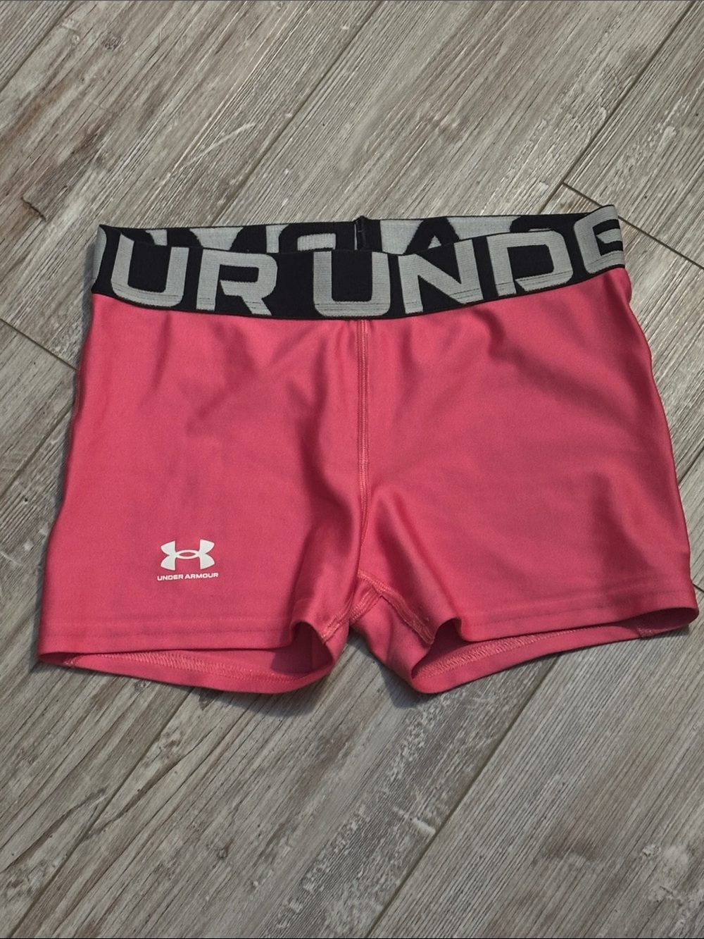 Under Armour Women's Coral Pink Athletic Shorts with Branded Waistband